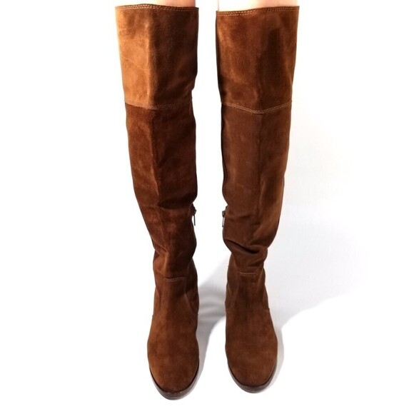 FRYE Clara Brown Suede Over the Knee Tall Boots Western Boho Brown Block Heel - Picture 2 of 11